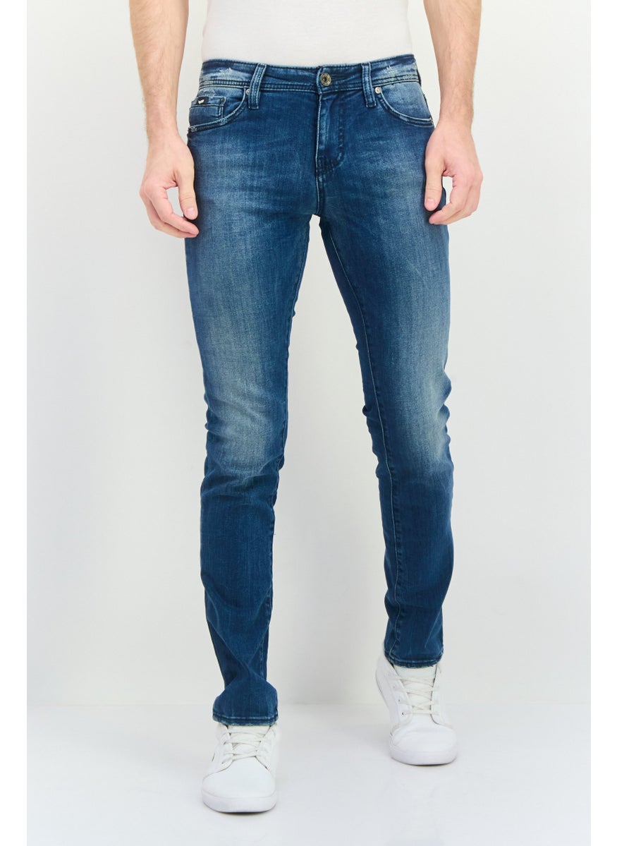 Men Skinny Fit Washed Stretchable Jeans, Blue