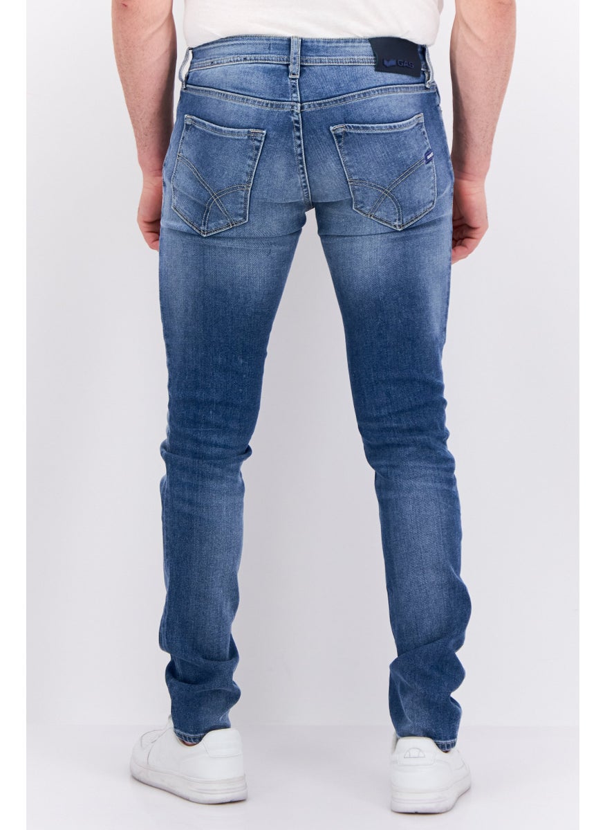 Men  Regular Fit Washed Stretchable Jeans, Denim Blue