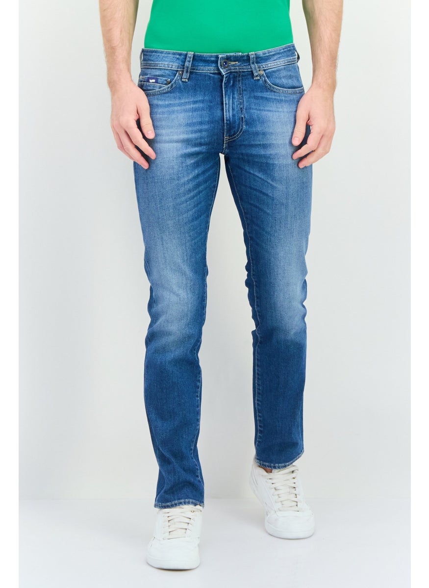 Men Regular Fit Washed Denim Jean, Blue