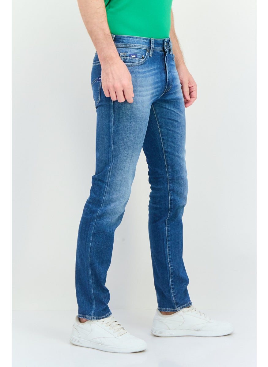 Men Regular Fit Washed Denim Jean, Blue