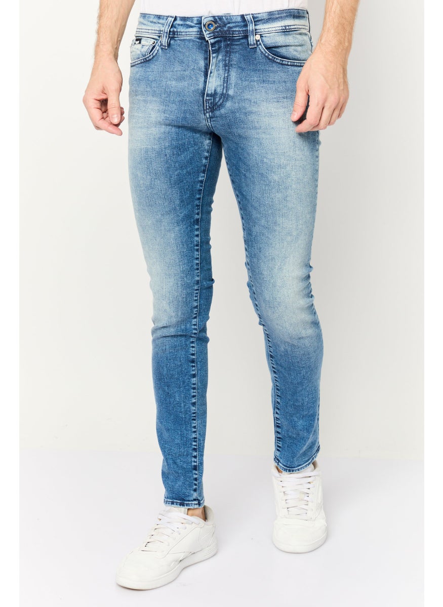Men Skinny Fit Wash Stretchable Denim Jeans, Blue