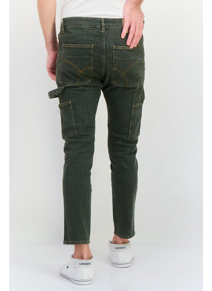 Men Tapered Fit Solid Non Stretchable Jeans, Green