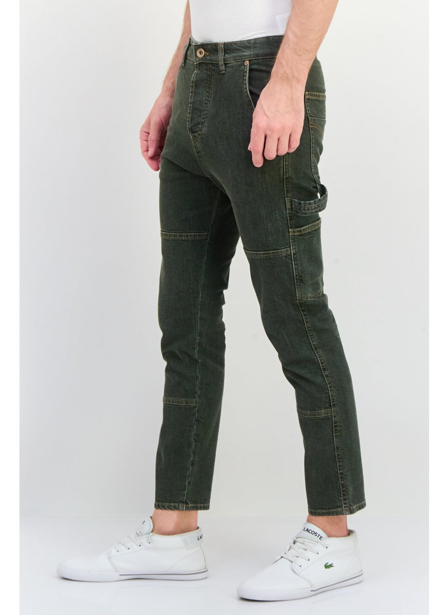 Men Tapered Fit Solid Non Stretchable Jeans, Green