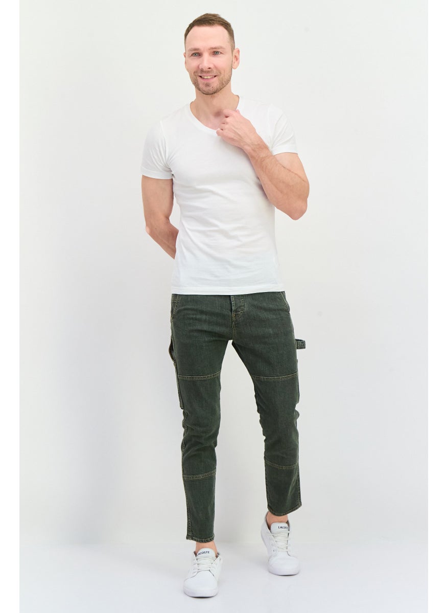Men Tapered Fit Solid Non Stretchable Jeans, Green
