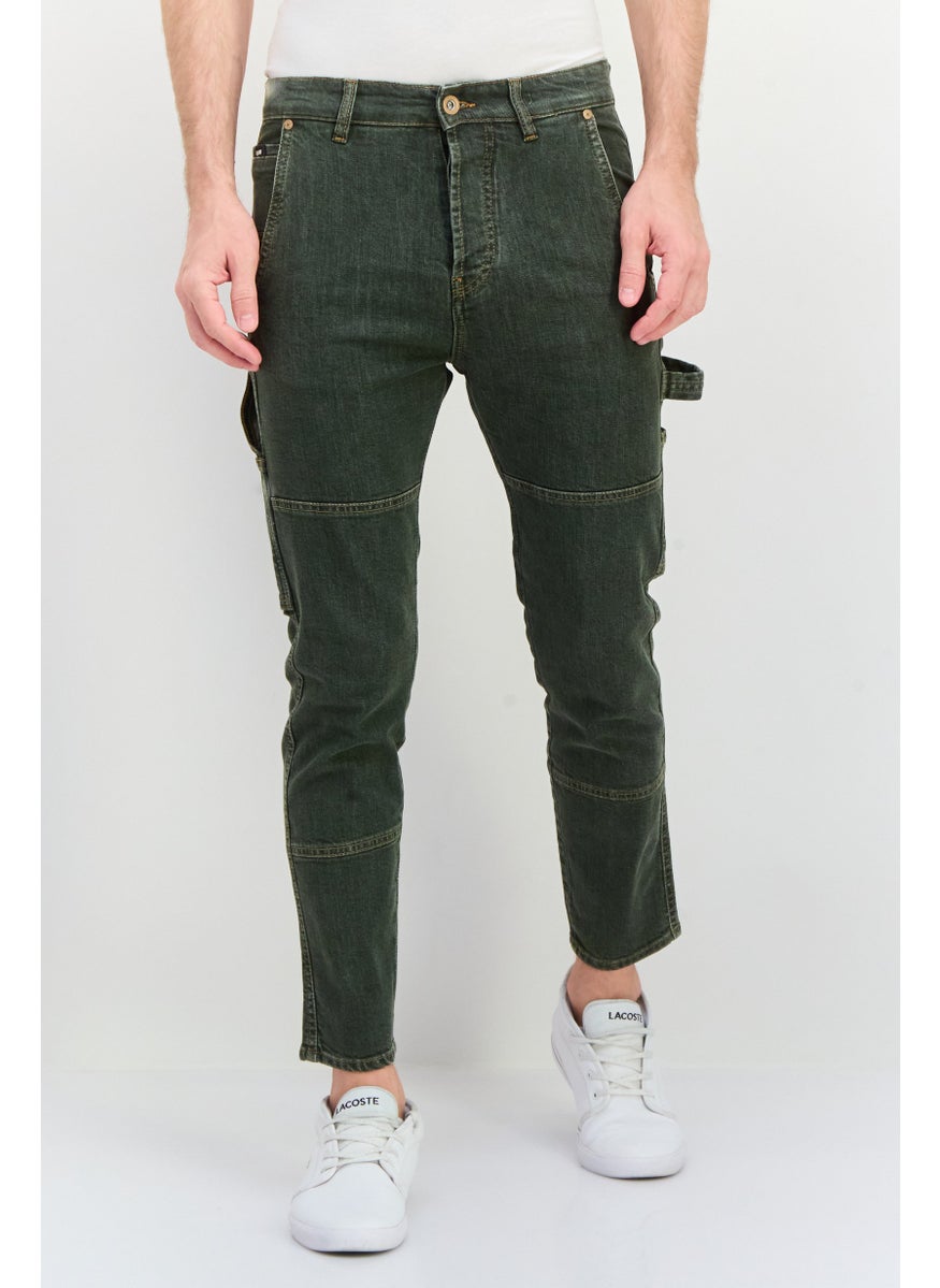 Men Tapered Fit Solid Non Stretchable Jeans, Green