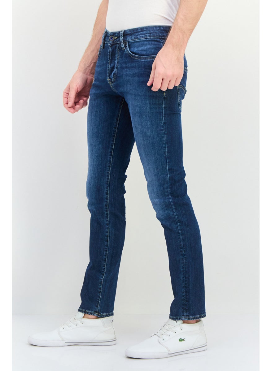 Men Carrot Fit Washed Stretchable Jeans, Blue Wash