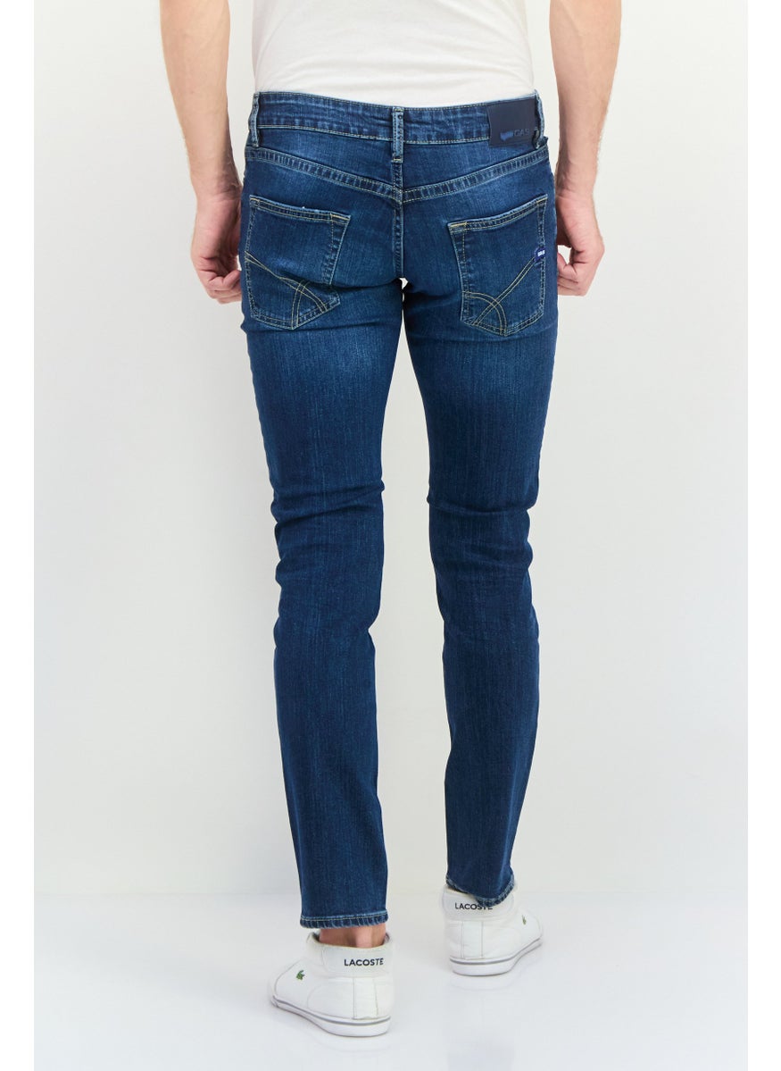 Men Carrot Fit Washed Stretchable Jeans, Blue Wash