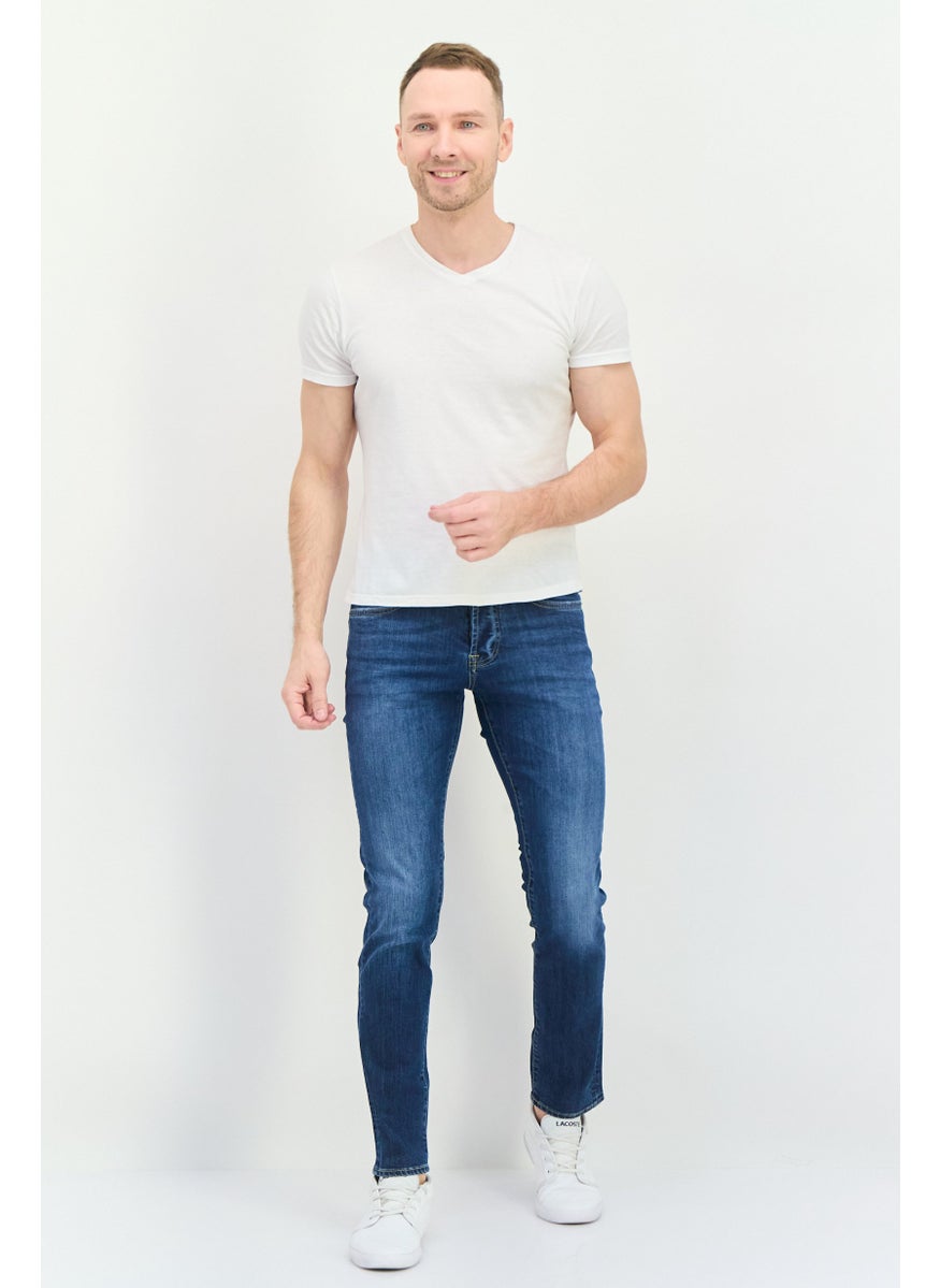 Men Carrot Fit Washed Stretchable Jeans, Blue Wash