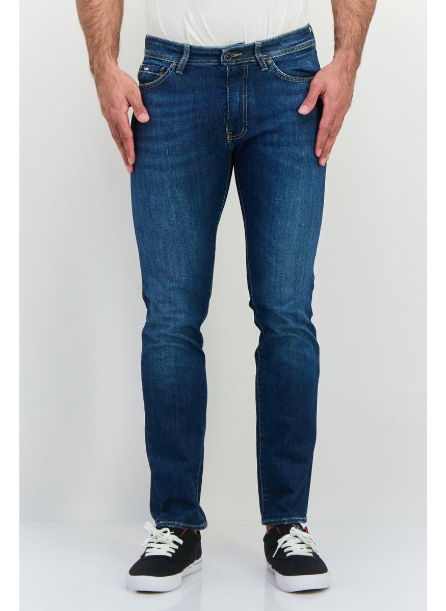 Men Slim Fit Wash Stretchable Denim Jeans, Navy