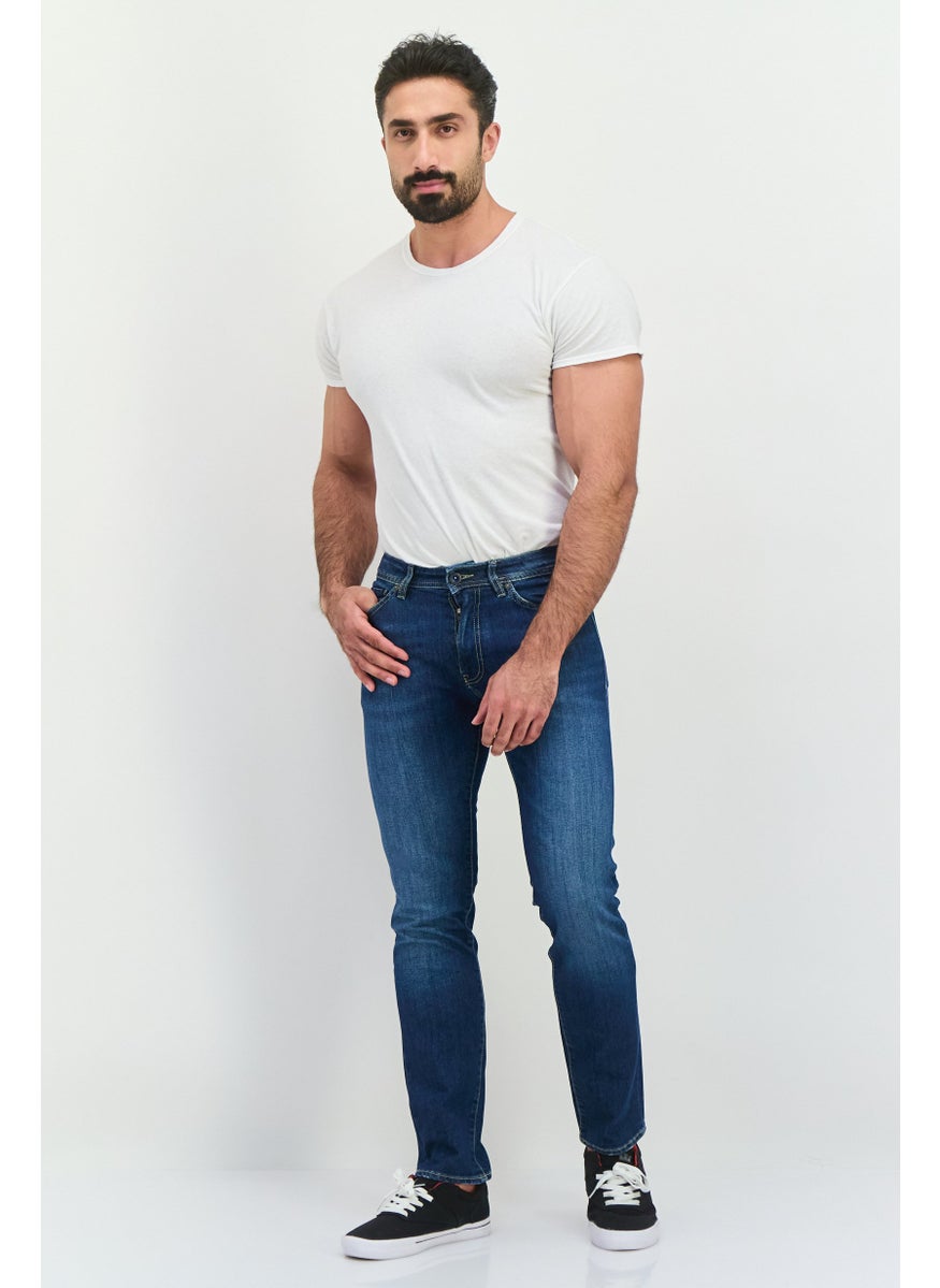 Men Slim Fit Wash Stretchable Denim Jeans, Navy