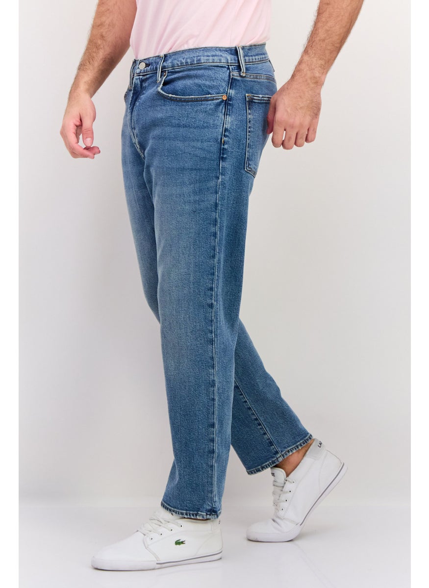 Men Straight Fit Washed Stretchable Jeans, Blue