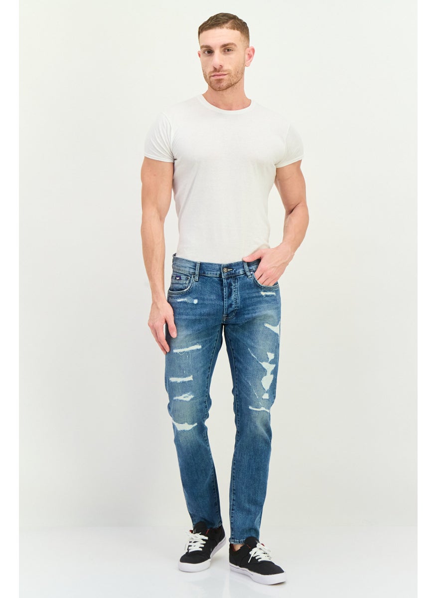 Men Slim Fit Washed Stretchable Denim Jeans, Blue