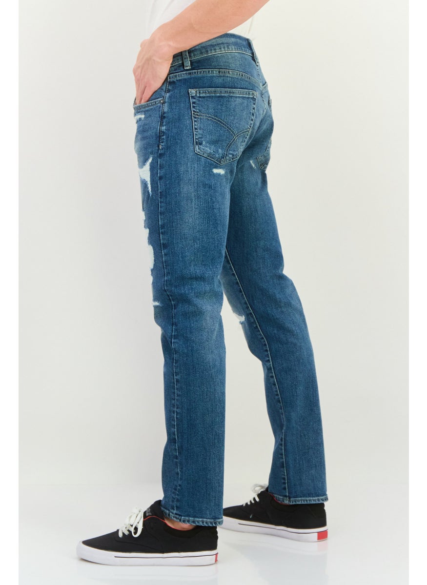 Men Slim Fit Washed Stretchable Denim Jeans, Blue