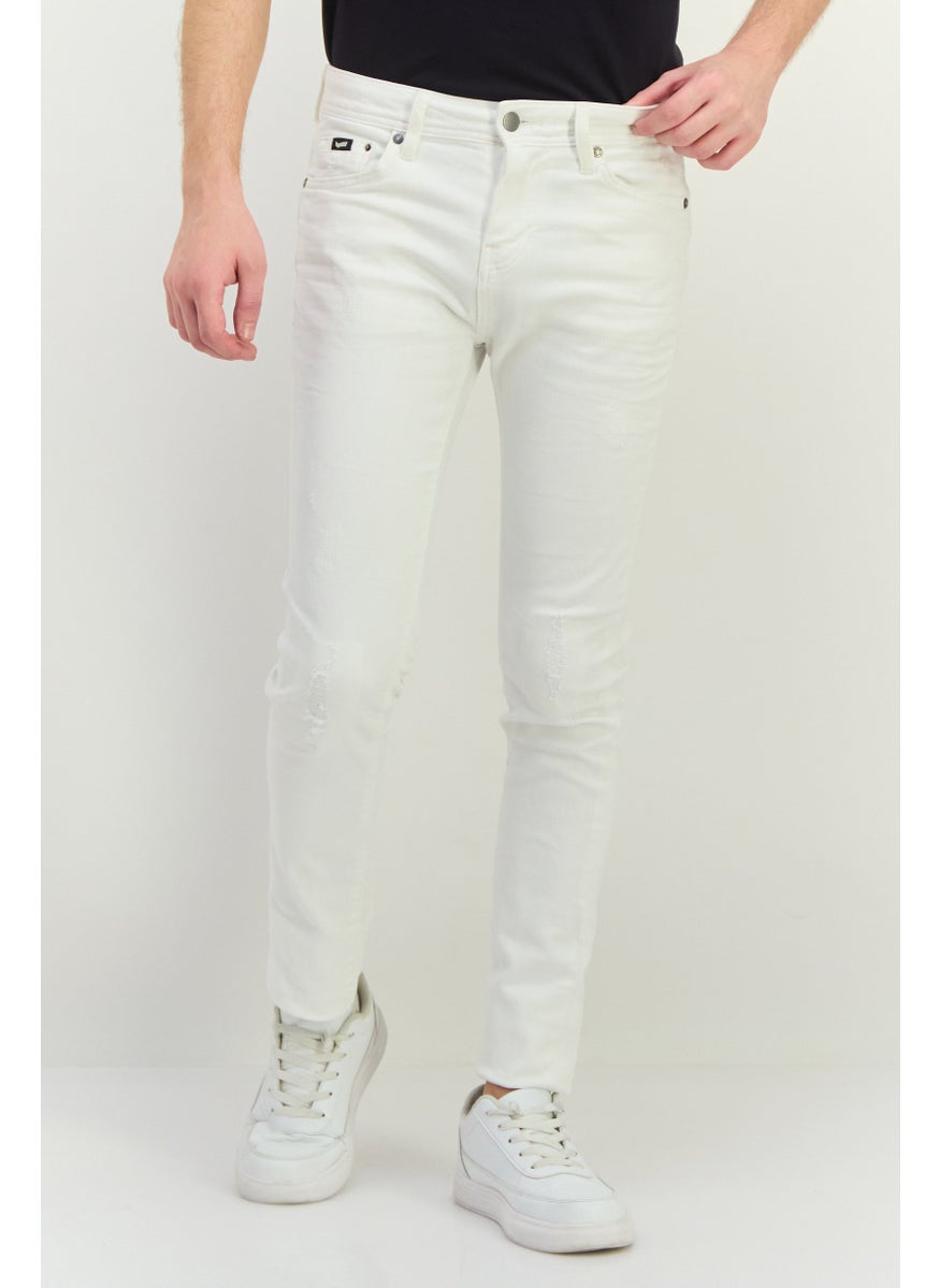 Men Skinny Fit Rip Stretchable Jeans, White