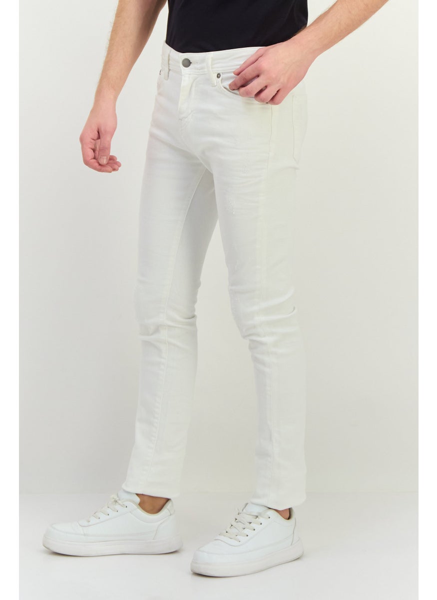 Men Skinny Fit Rip Stretchable Jeans, White