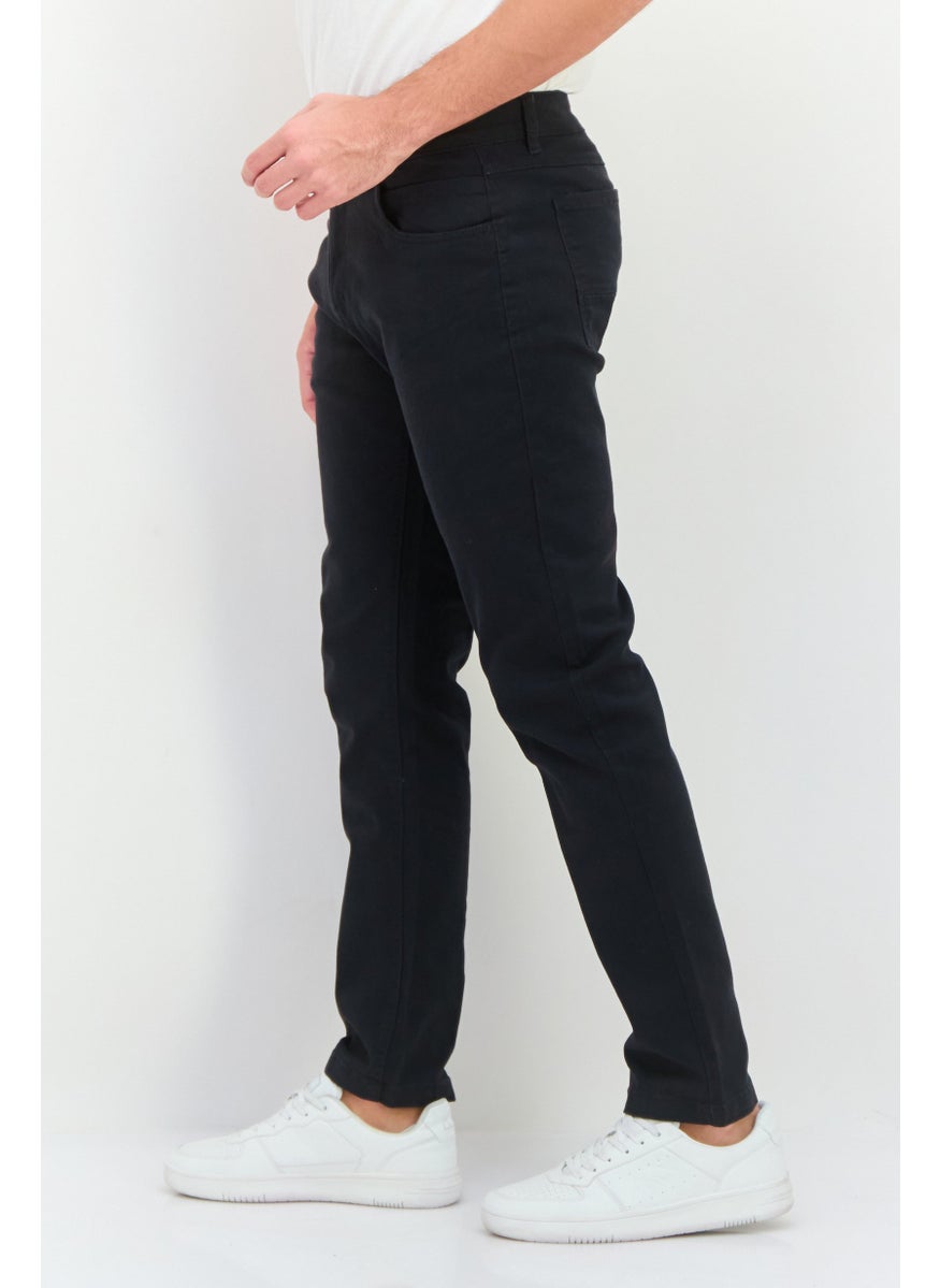Men Regular Fit Plain Chino Pants, Black