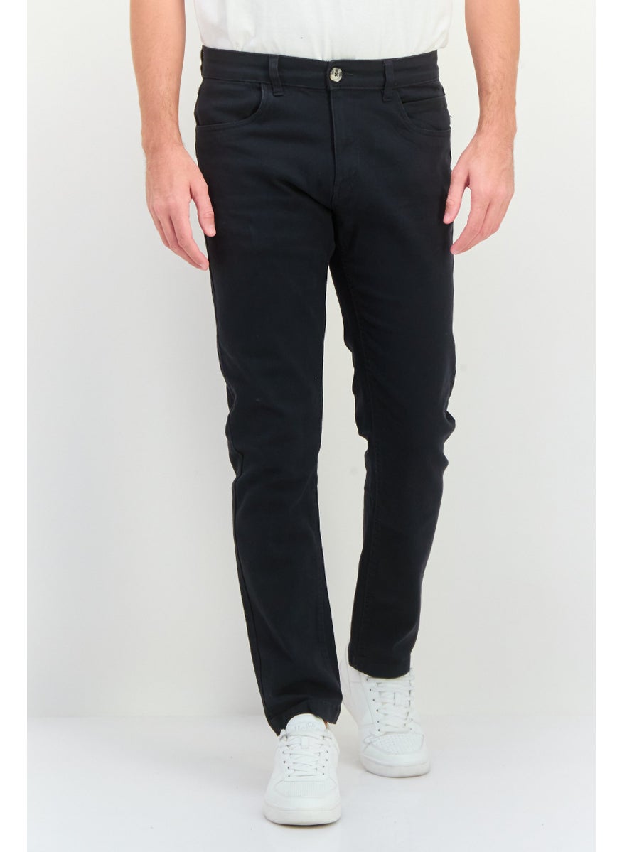 Men Regular Fit Plain Chino Pants, Black