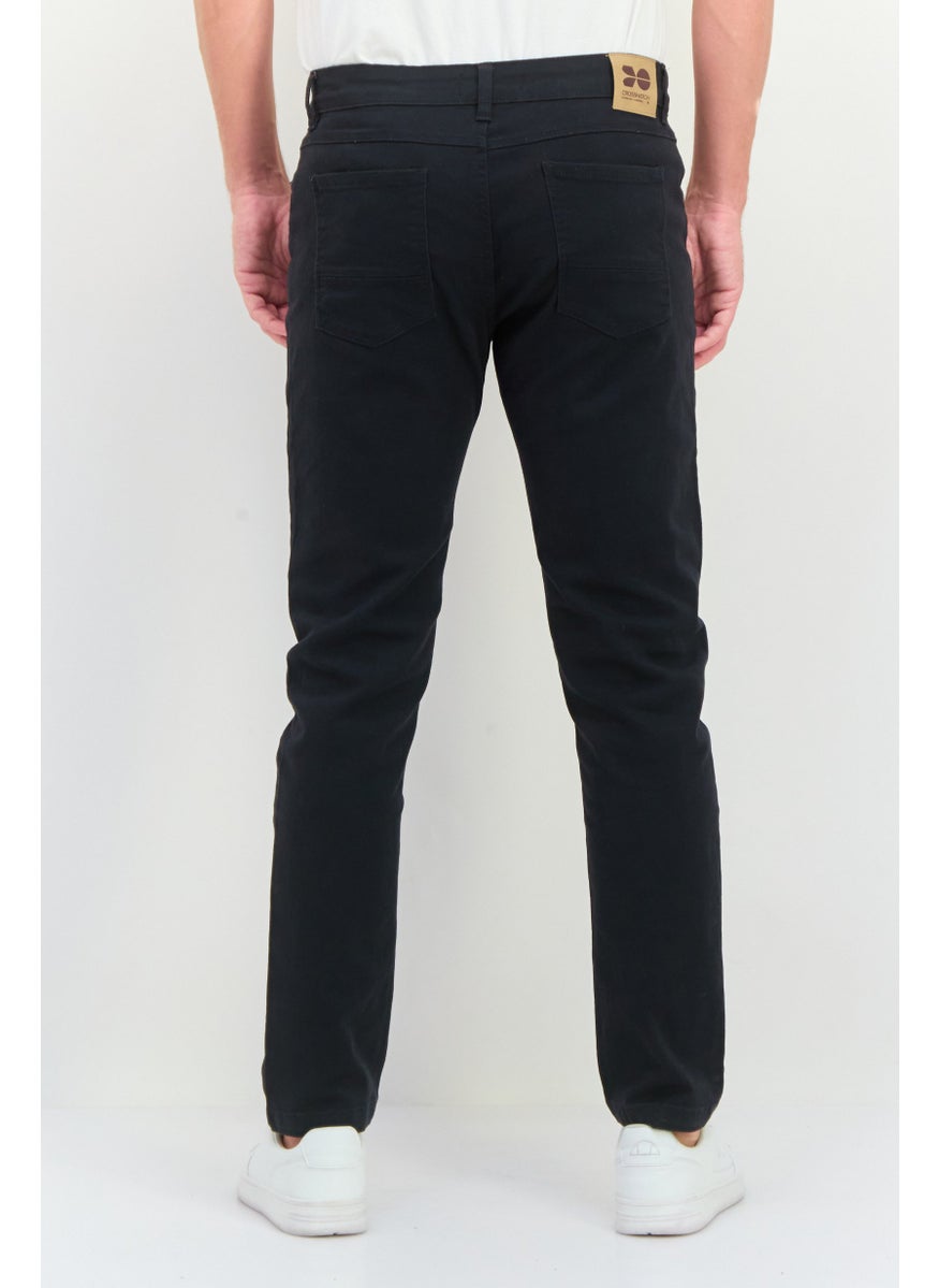 Men Regular Fit Plain Chino Pants, Black