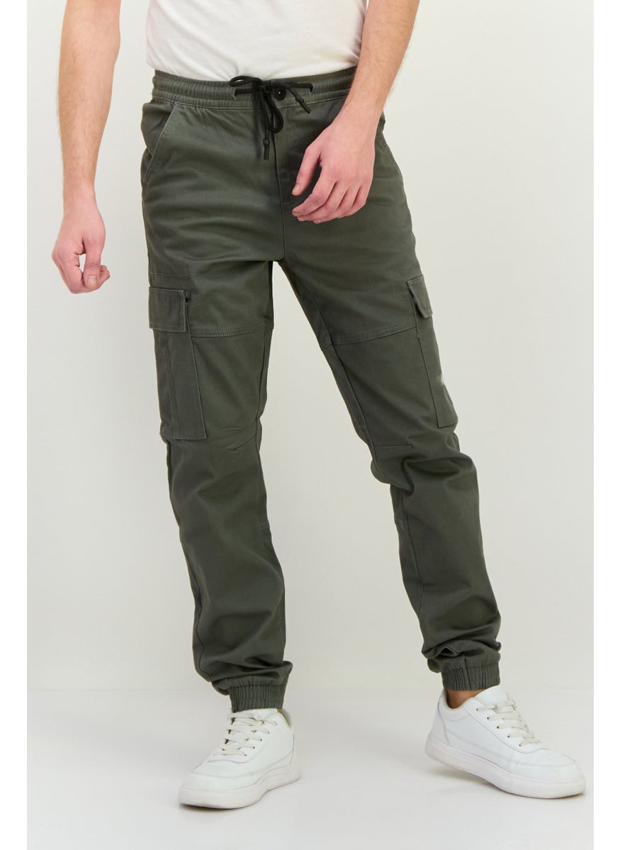 Men Stretch Fit Solid Cargo Pants, Grey