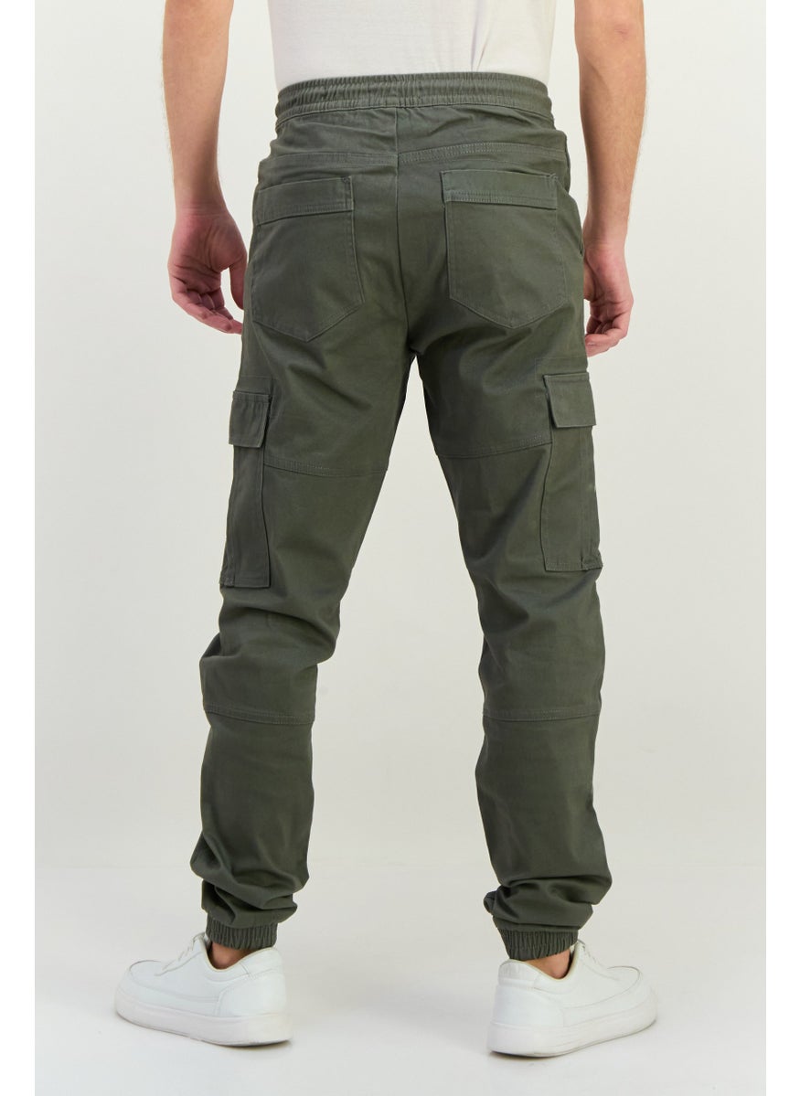 Men Stretch Fit Solid Cargo Pants, Grey