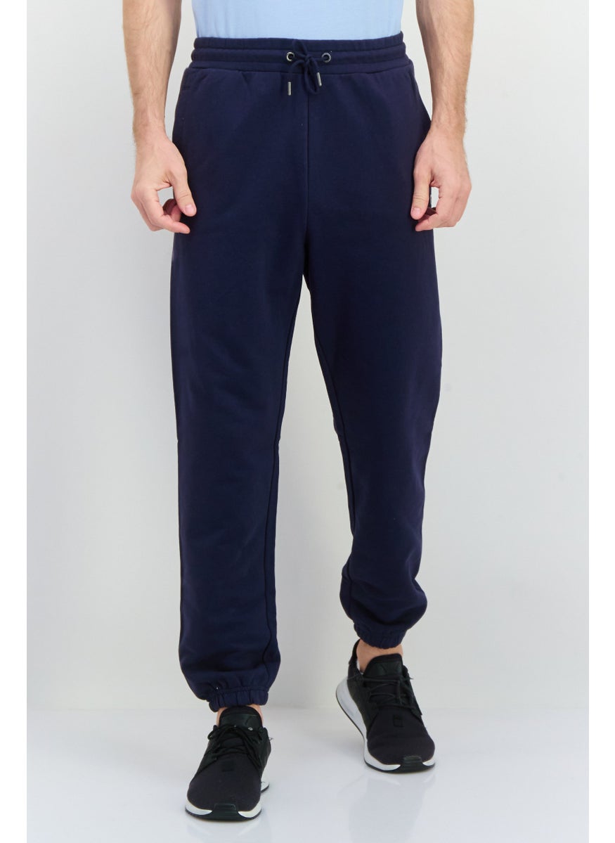 Men Regular Fit Brand Loog Sweatpants, Navy