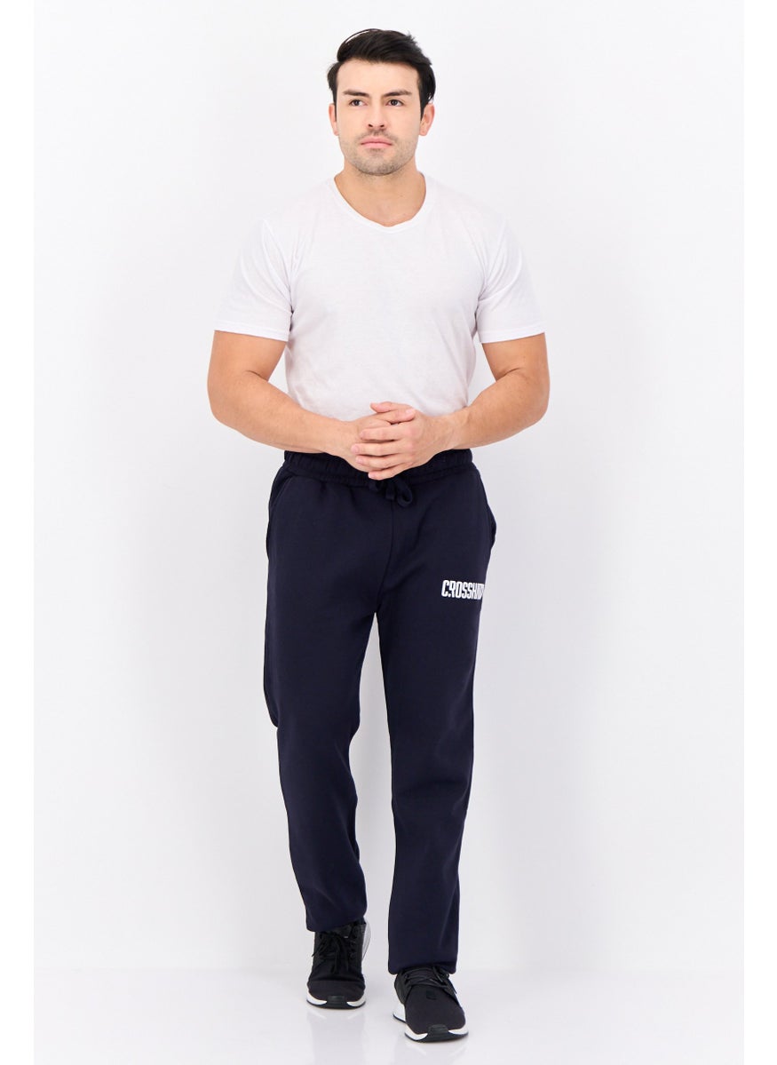Men Regular Fit Brand Logo Jogger Pants, Navy