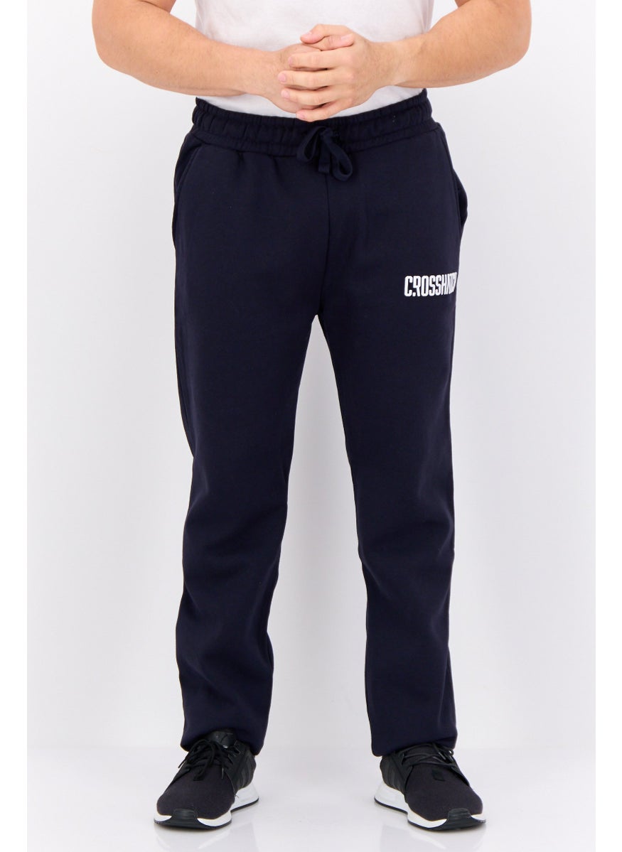 Men Regular Fit Brand Logo Jogger Pants, Navy