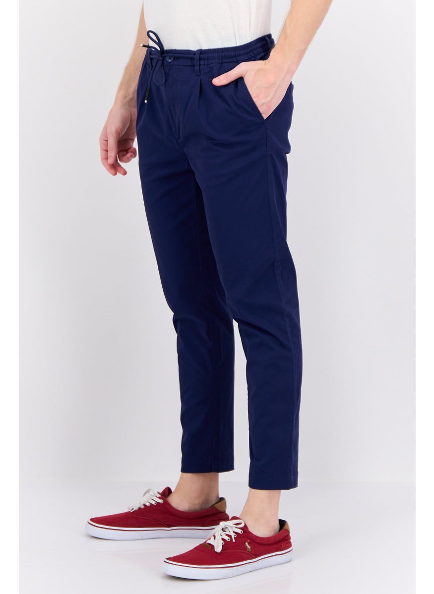 Men Regular Fit Plain Chino Pants, Blue
