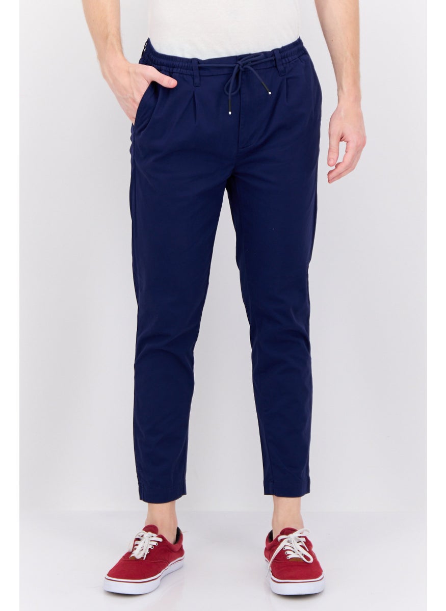 Men Regular Fit Plain Chino Pants, Blue