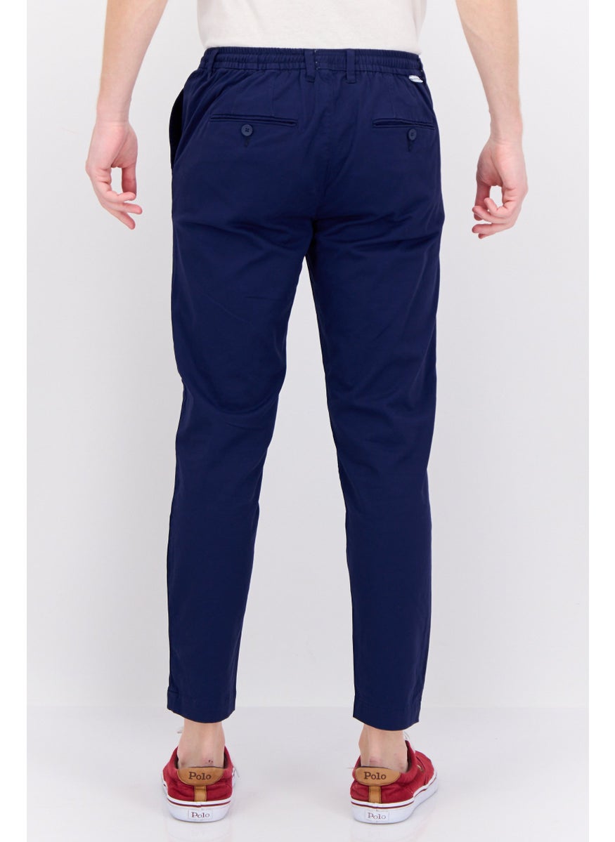 Men Regular Fit Plain Chino Pants, Blue