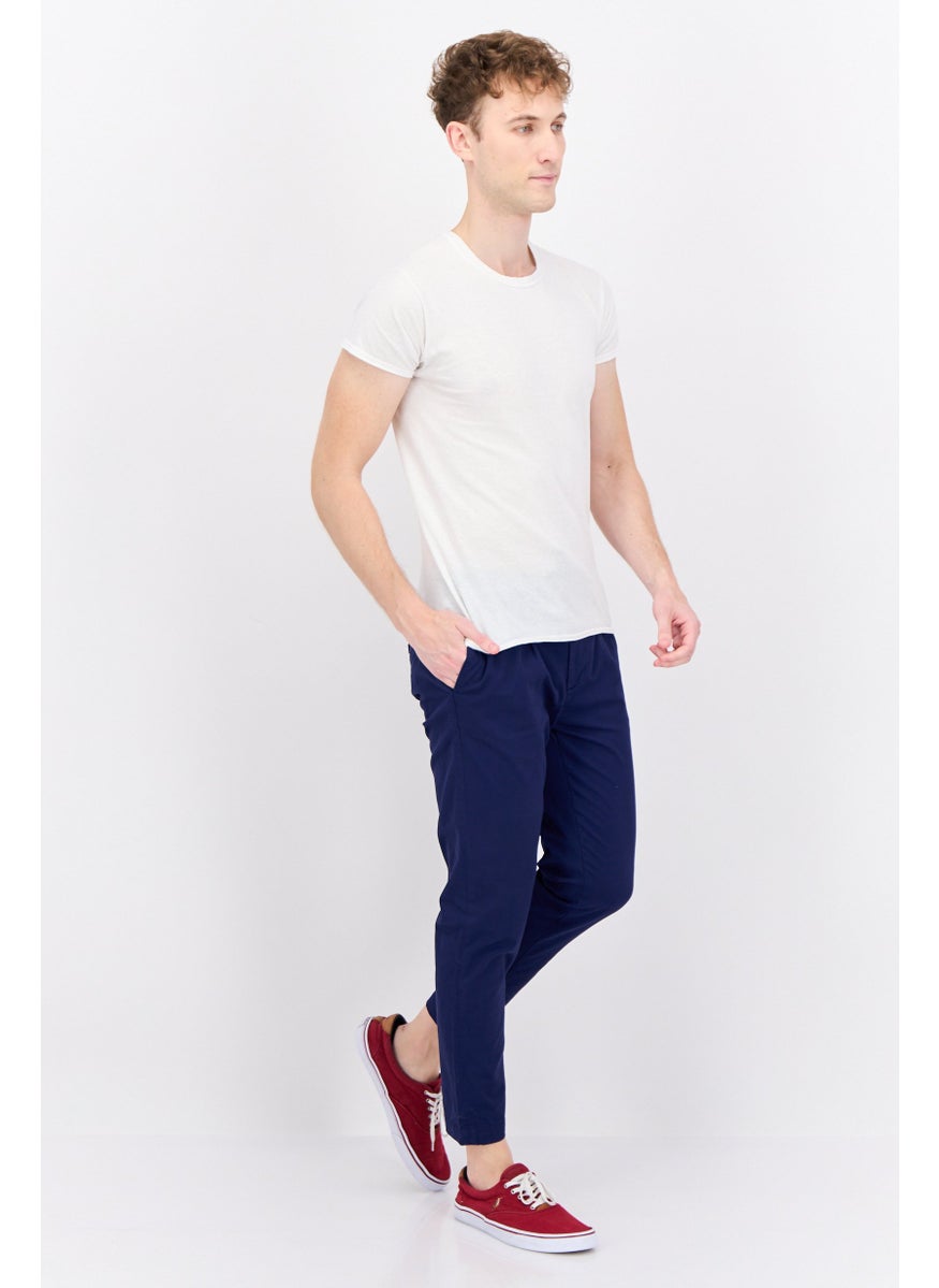 Men Regular Fit Plain Chino Pants, Blue