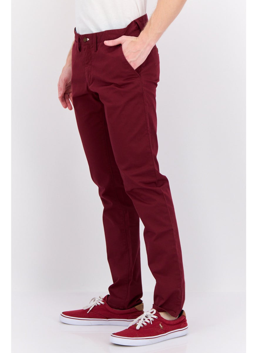 Men Slim Fit Solid Chino Pants, Maroon