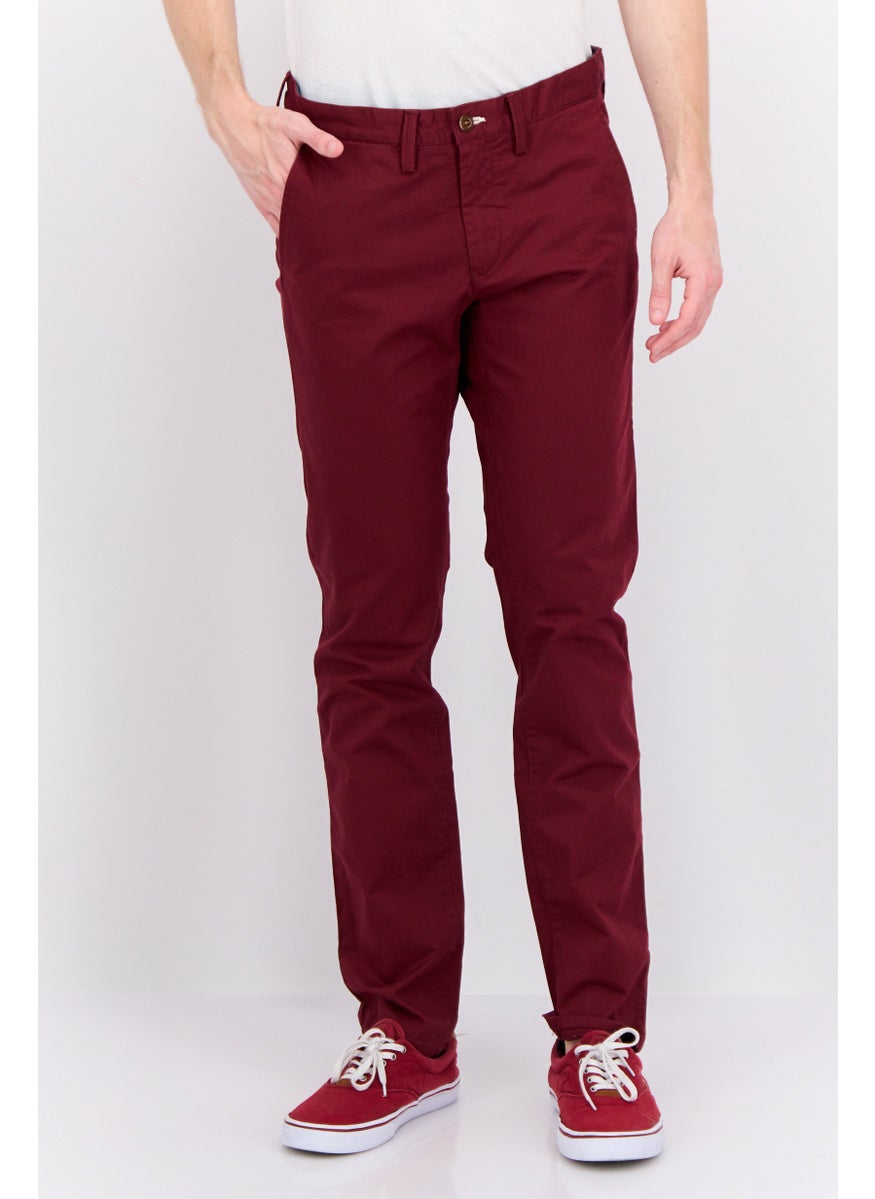 Men Slim Fit Solid Chino Pants, Maroon