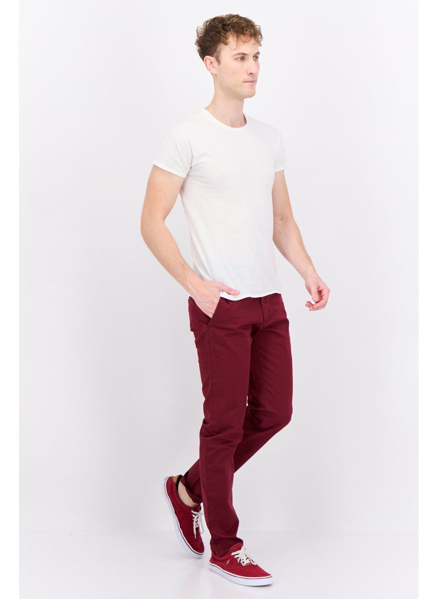 Men Slim Fit Solid Chino Pants, Maroon