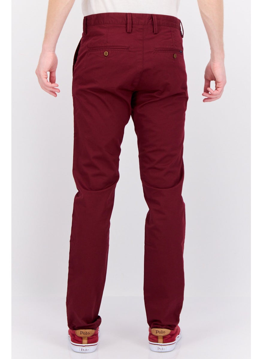 Men Slim Fit Solid Chino Pants, Maroon