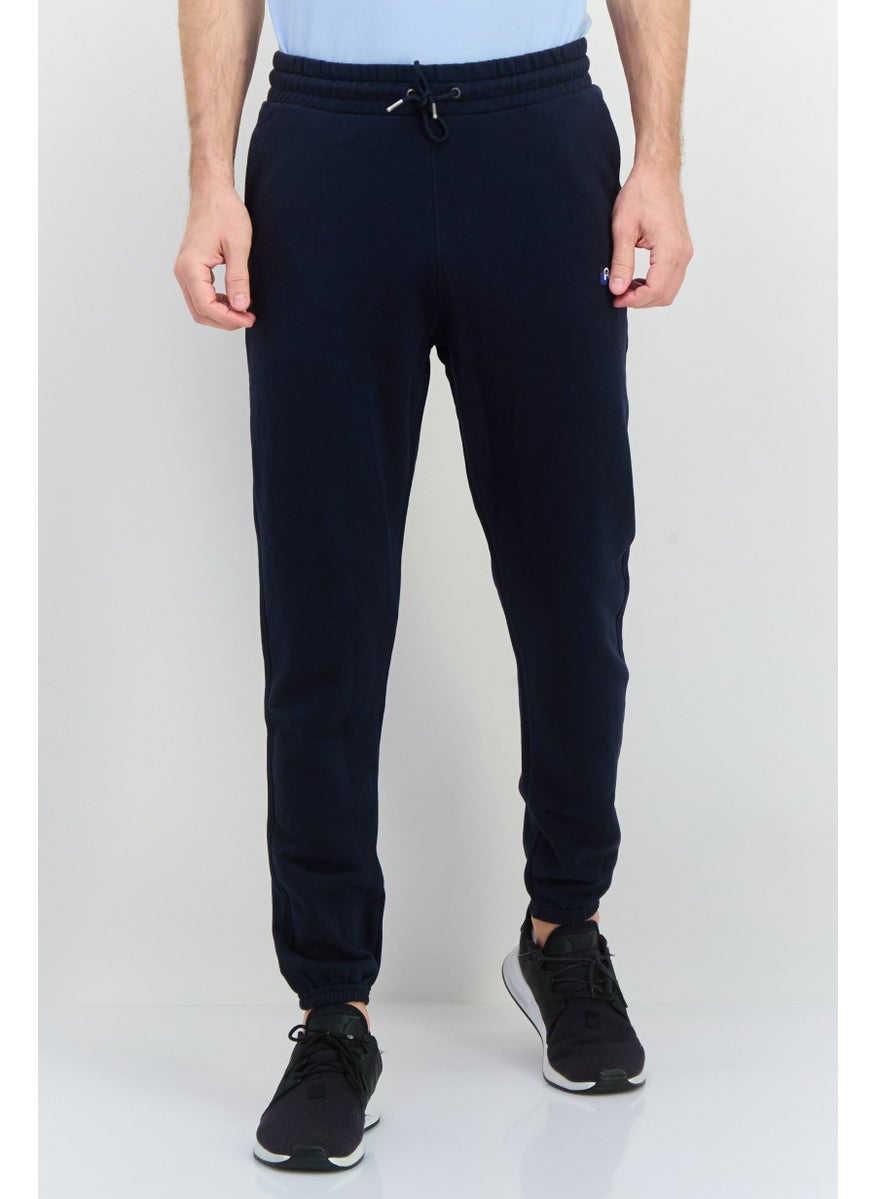 Men Regular Fit Brand Logo Jogger Pants, Navy