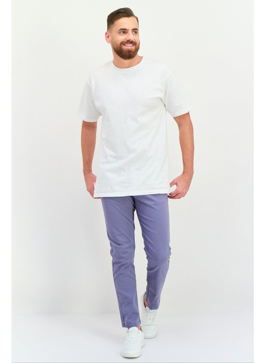 Men Slim Fit Plain Chino Pants, Pale Blue