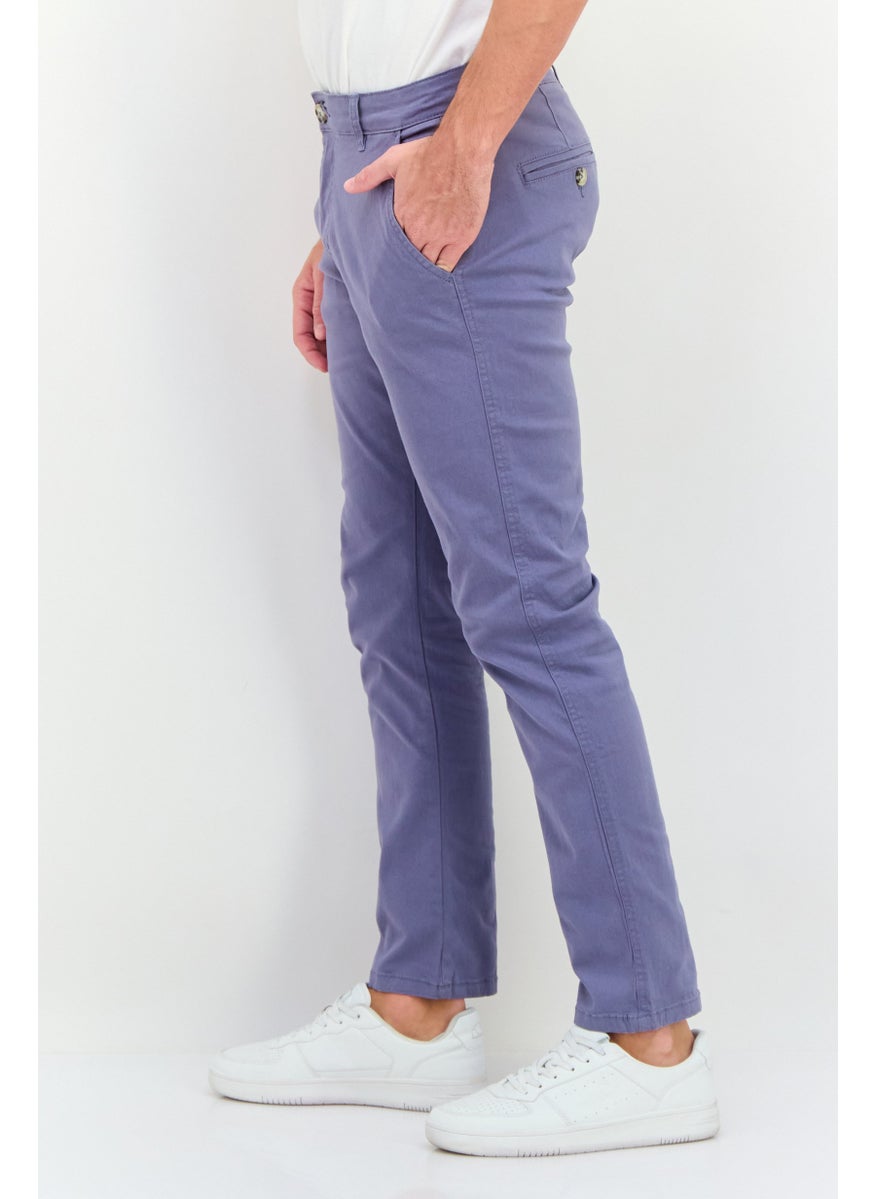 Men Slim Fit Plain Chino Pants, Pale Blue