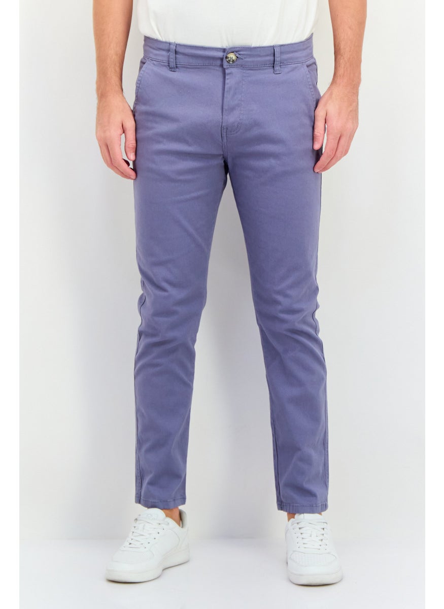 Men Slim Fit Plain Chino Pants, Pale Blue