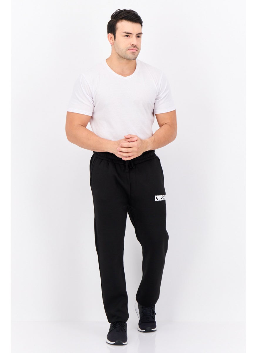 Men Regular Fit Brand Logo Jogger Pants, Black