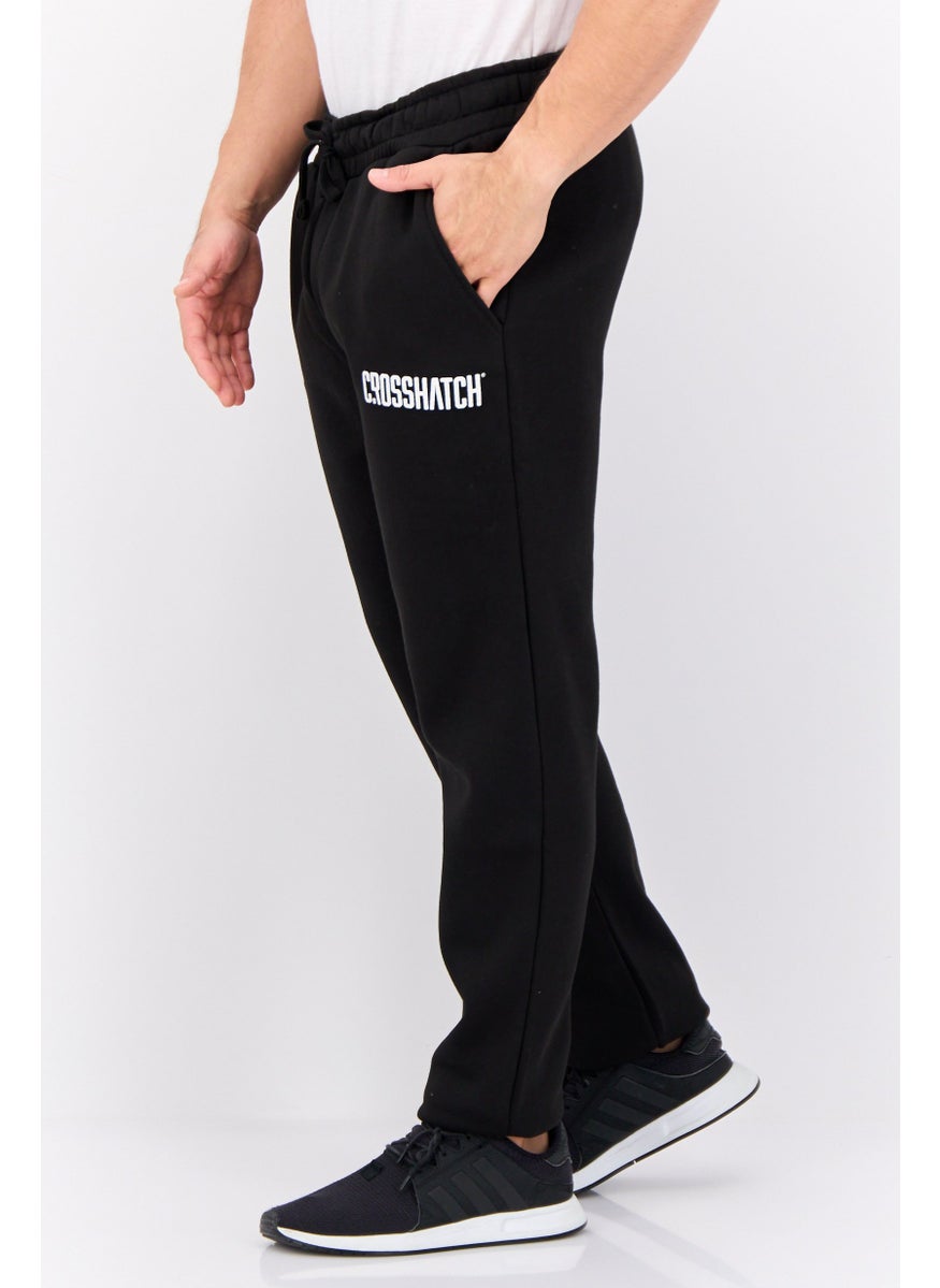 Men Regular Fit Brand Logo Jogger Pants, Black