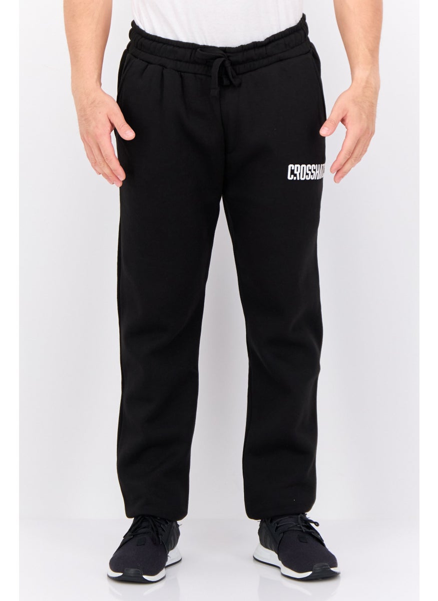 Men Regular Fit Brand Logo Jogger Pants, Black