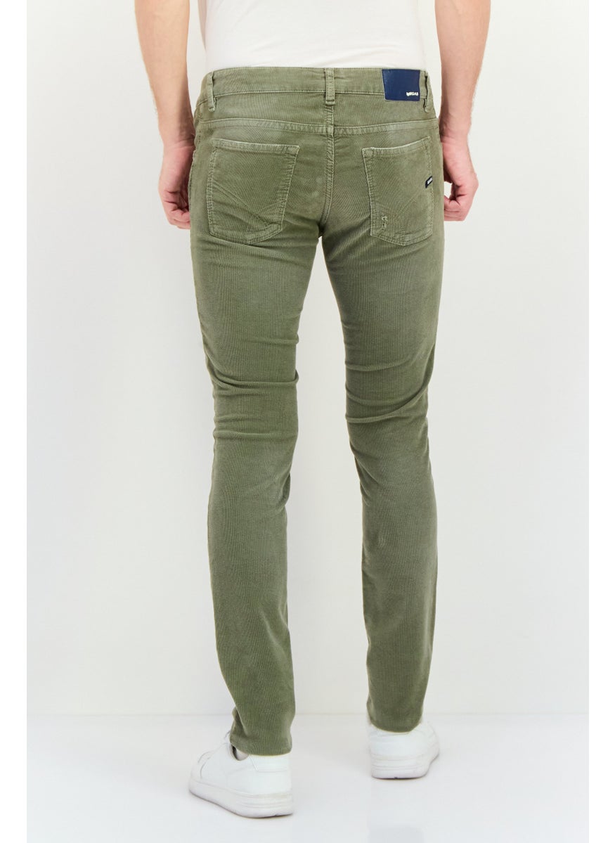 Men Slim Fit Textured Corduroy Pants, Washed Olive