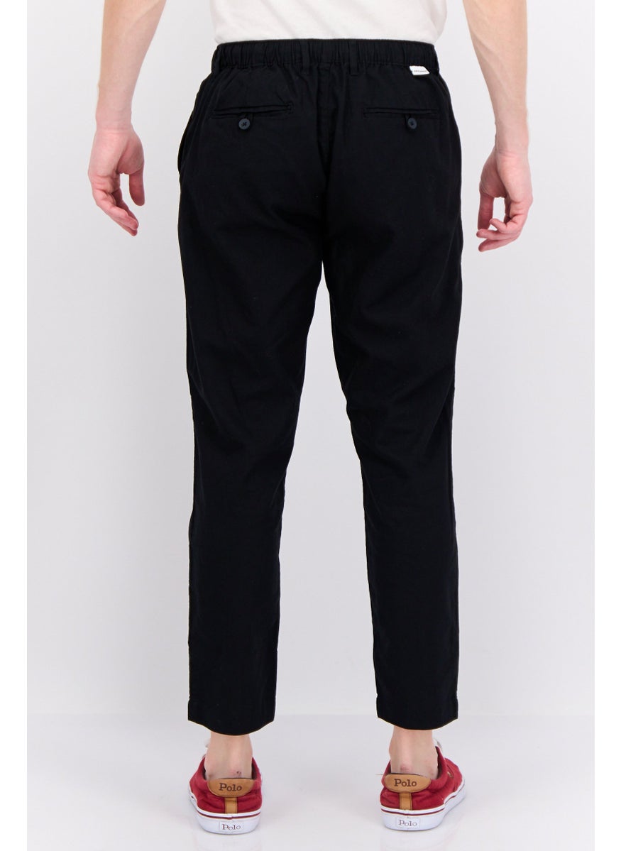 Men Regular Fit Plain Chino Pants, Black