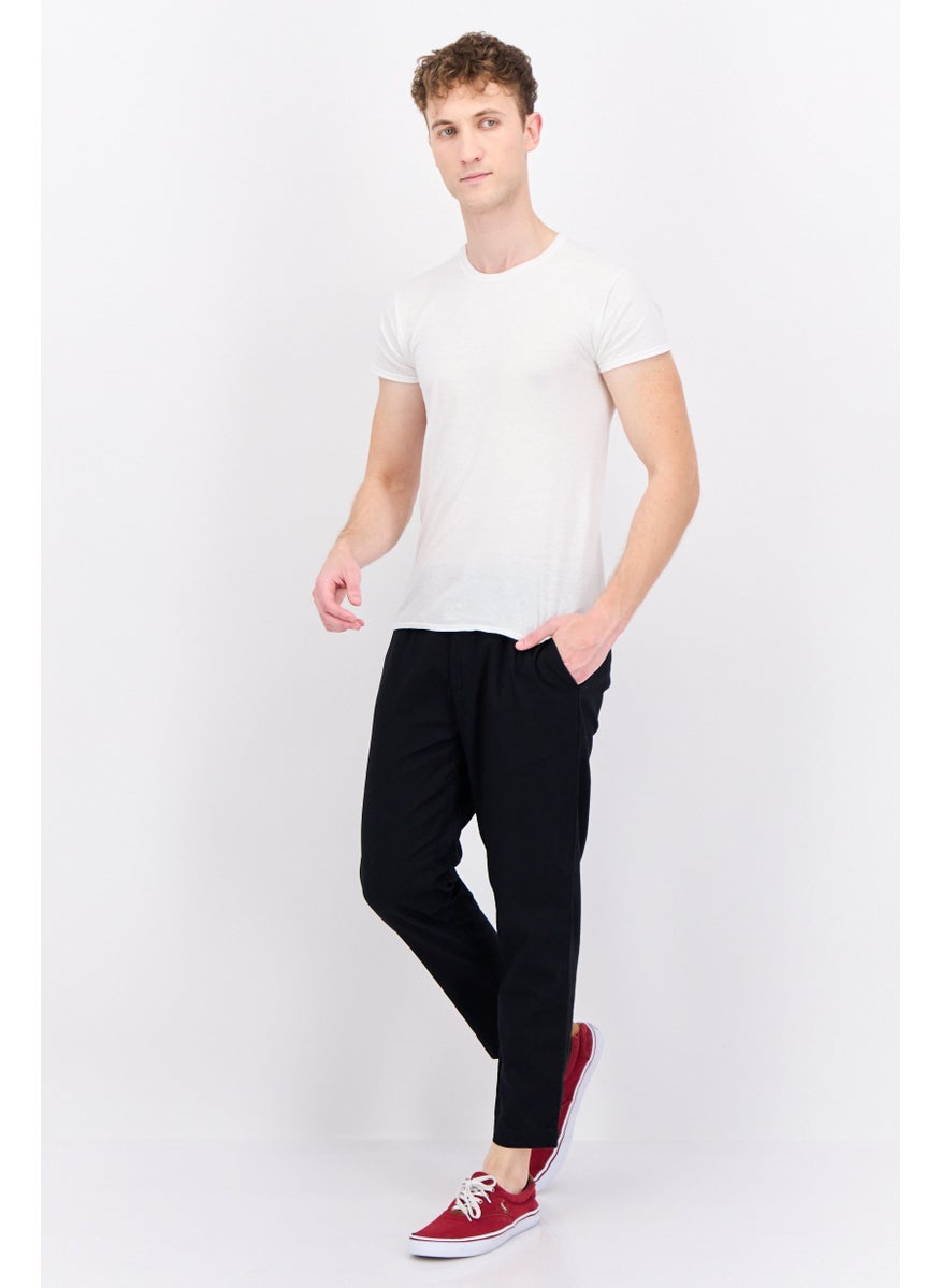 Men Regular Fit Plain Chino Pants, Black
