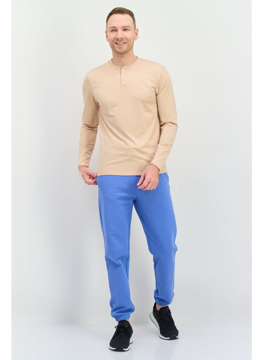 Men Regular Fit Brand Logo Jogger Pants, Light Blue