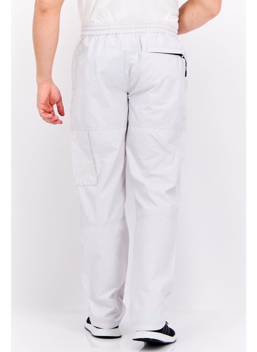 Men Regular Fit Brand Logo Cargo Pants, Light Grey
