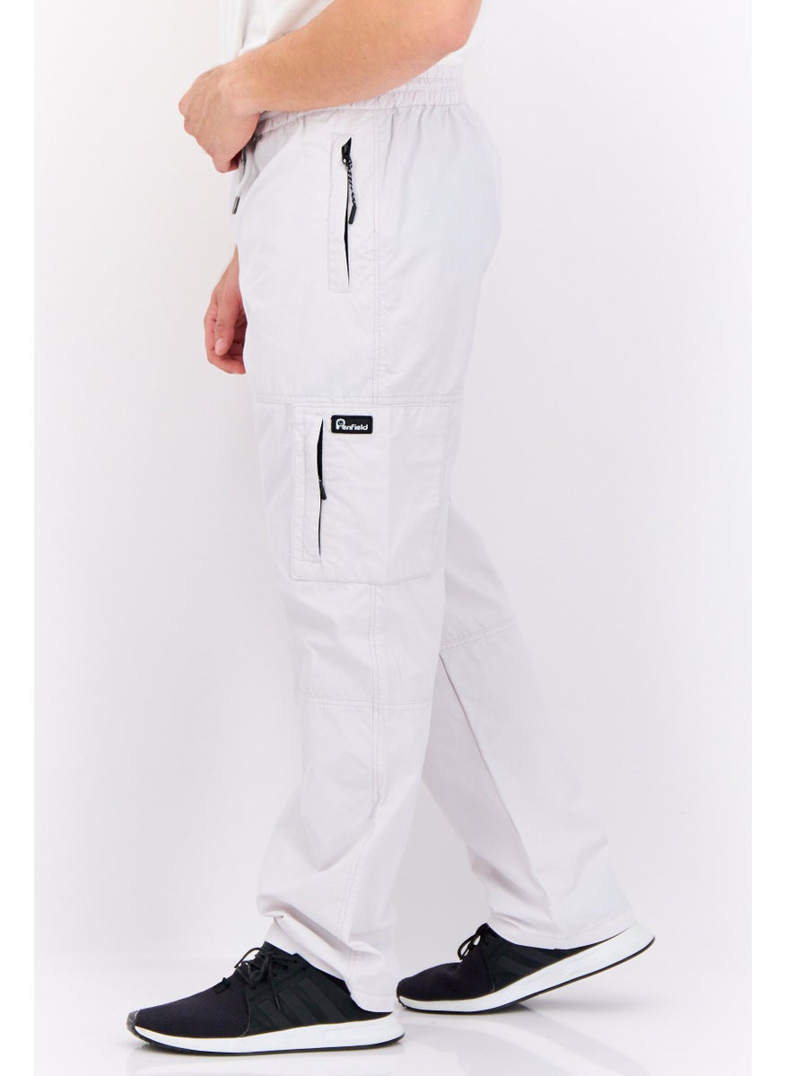 Men Regular Fit Brand Logo Cargo Pants, Light Grey