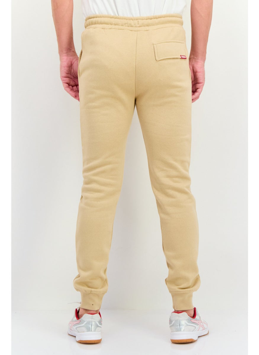 Men Regular Fit Brand Logo Jogger Pants, Khaki