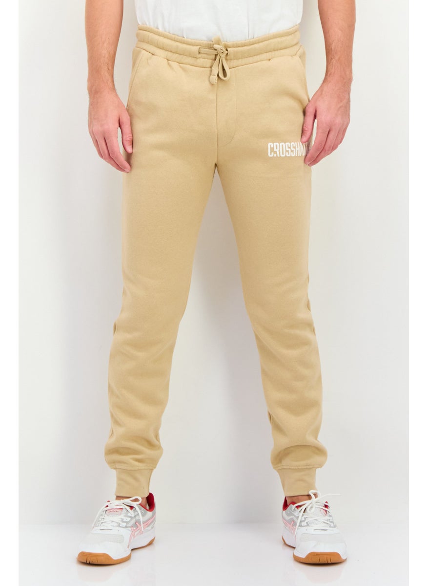 Men Regular Fit Brand Logo Jogger Pants, Khaki